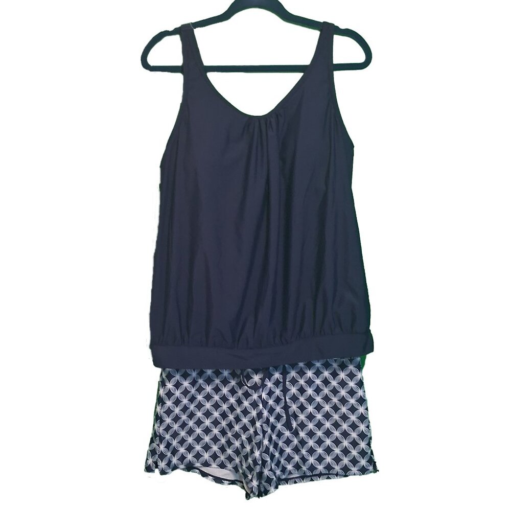 Aqua Eve 2 Piece Blue And White Tankini With Tank Top And Shorts Size L